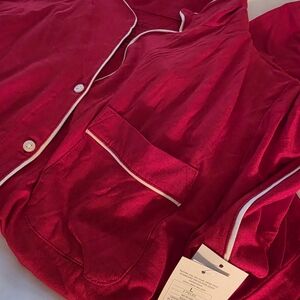 Auden Cloud Red Button-Up Pajama Top with Full Length Pants